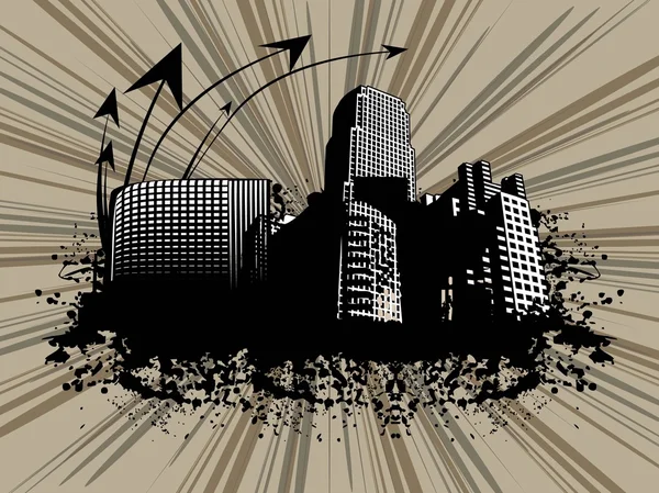Grunge with retro city, arrowhead — Stock Vector