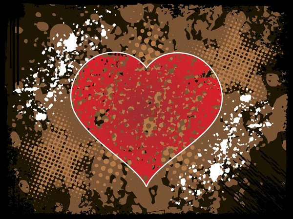 Grunge vektor bakgrund med rött hjärta — Stock vektor