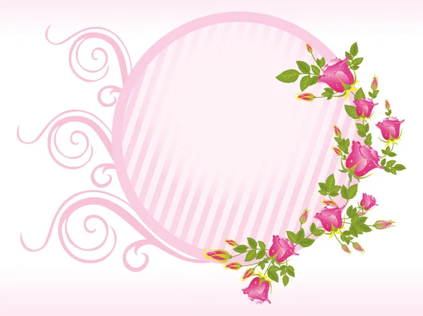 Rosa rosa con cornice floreale — Vettoriale Stock