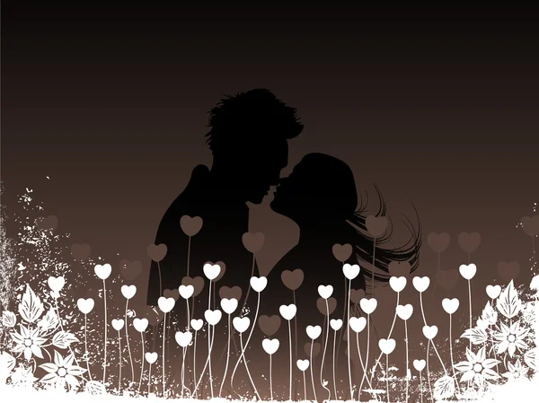 Çift öpüşme ile grungy bloom kenarlık — Stok Vektör