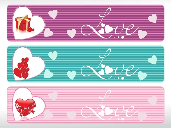Set van drie liefde banner — Stockvector
