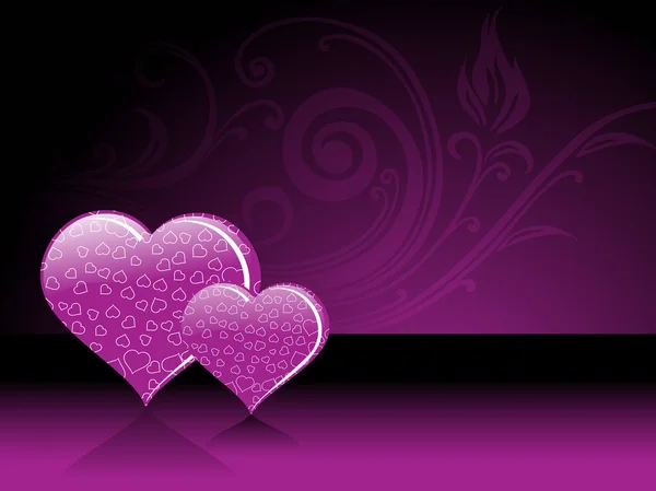 心のセットを持つ紫の花柄のパターン — ストックベクタ
