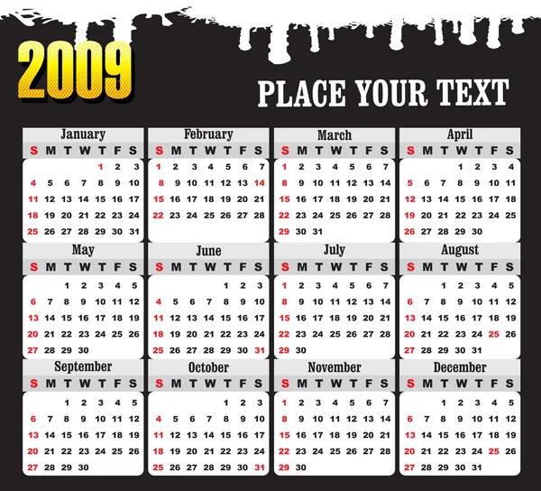 Wallpaper, year 2009 calendar — Stock Vector