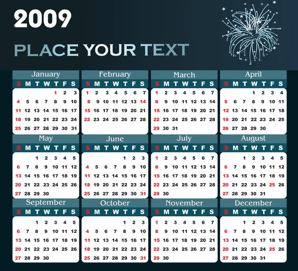 Tapete, Jahr 2009 Kalender — Stockvektor