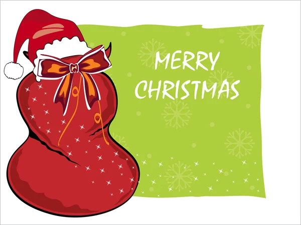 Fond de Noël avec casquette de Père Noël, sac cadeau — Image vectorielle