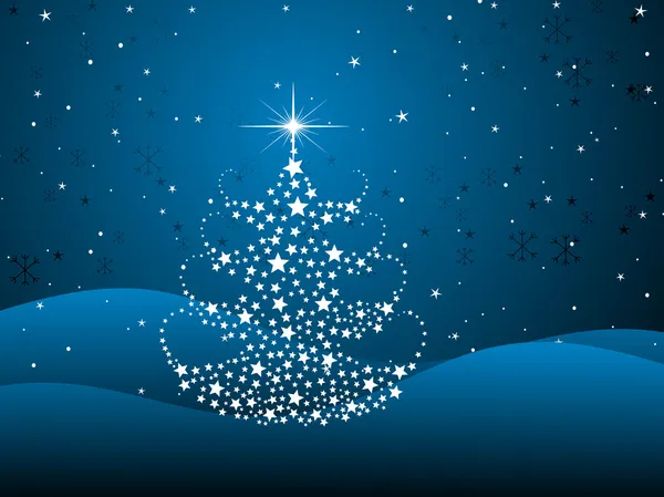 Μπλε φόντο με λαμπερά Χριστούγεννα δέντρο — Διανυσματικό Αρχείο