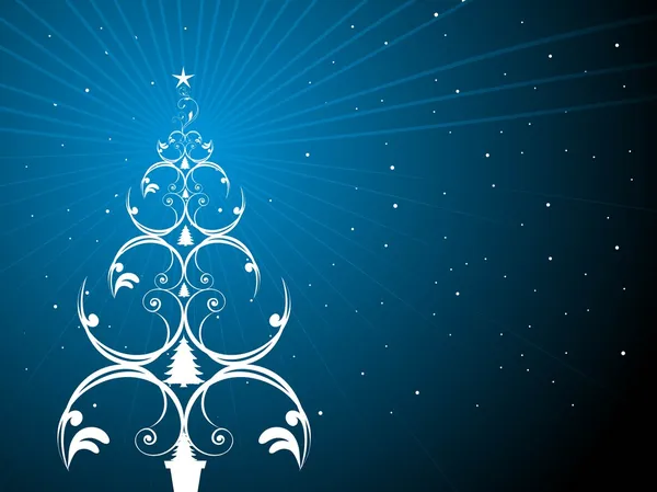 Rayos de fondo con árbol de Navidad — Vector de stock