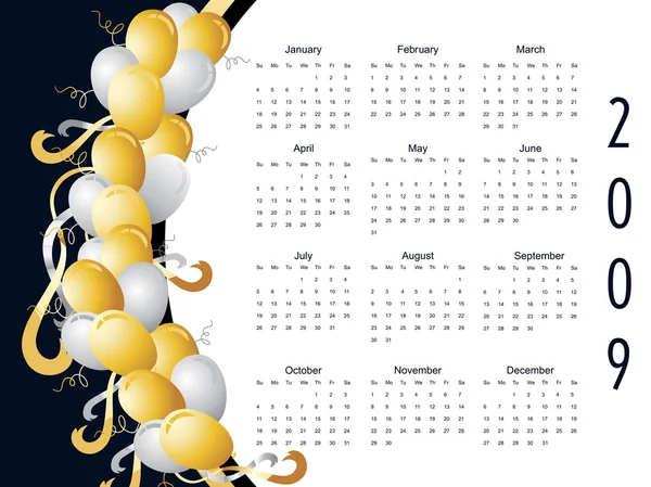 Kalendarz na rok 2009 z balonem — Wektor stockowy