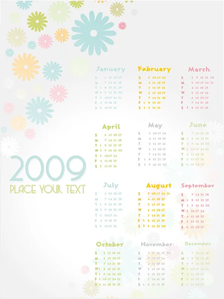 Calendrier 2009 avec fleurs — Image vectorielle