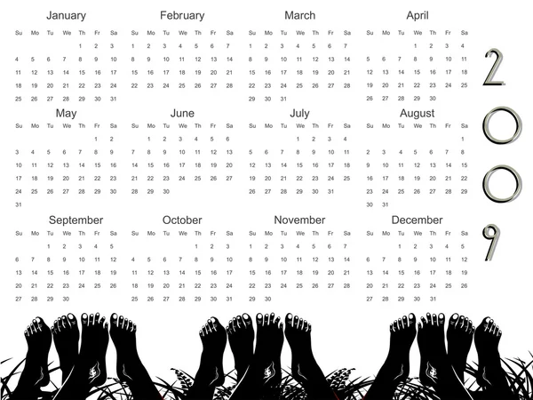 多くの足と 2009 年のカレンダー — ストックベクタ