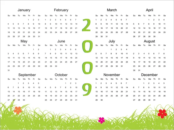 Kalender för 2009 med blommor — Stock vektor