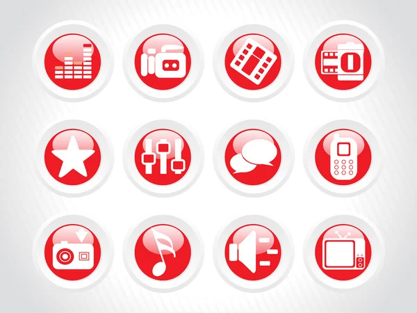 Web 2.0 glassy icons set in red — Stock Vector