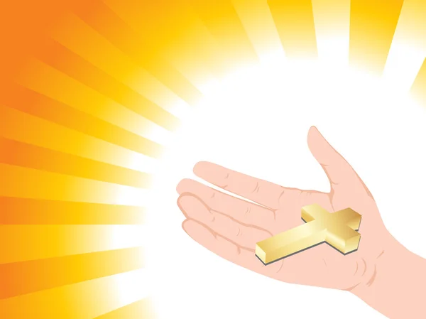 Goldenes Kreuz auf der Hand mit Hintergrund — Stockvektor