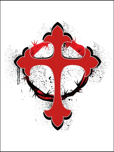 Couronne vectorielle grunge avec croix rouge — Image vectorielle