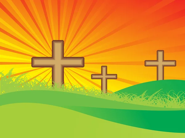 Fond de prairie avec trois croix — Image vectorielle