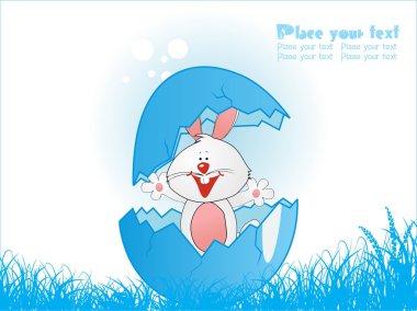 Broken egg in bunny on garden background clipart