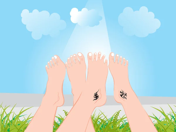 Nohy ukazuje tetování na zahradě — Stockový vektor