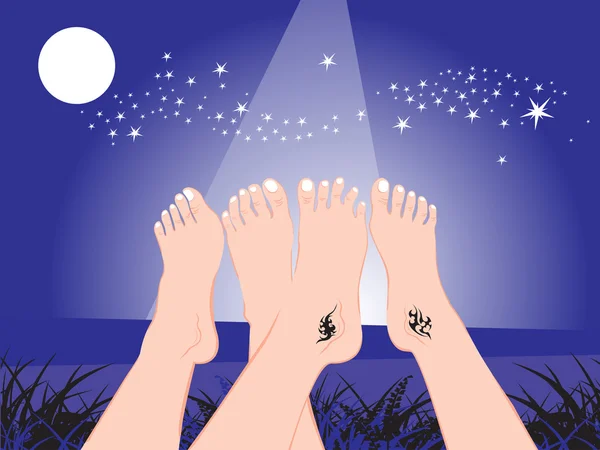 足のタトゥー、夜に表示 — ストックベクタ