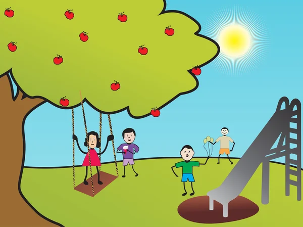 Barn som leker i parken, illustration — Stock vektor
