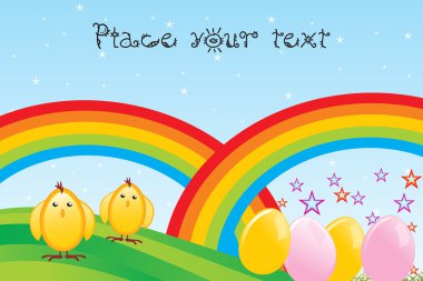 Rainbow background with chicken, egg clipart