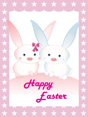 Set of bunny with easter background clipart