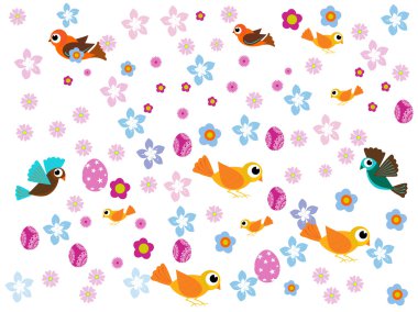 Background with egg, bird, blossom clipart