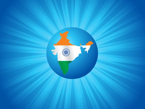 Vektör şekil, mavi harita Hindistan bayrağı — Stok Vektör
