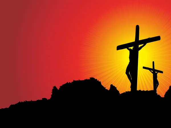 Горный фон с Иисусом в кресте — стоковый вектор