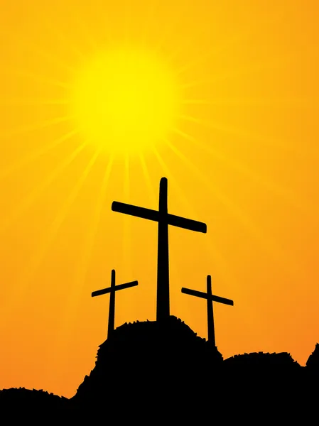 Trois croix sur la colline — Image vectorielle