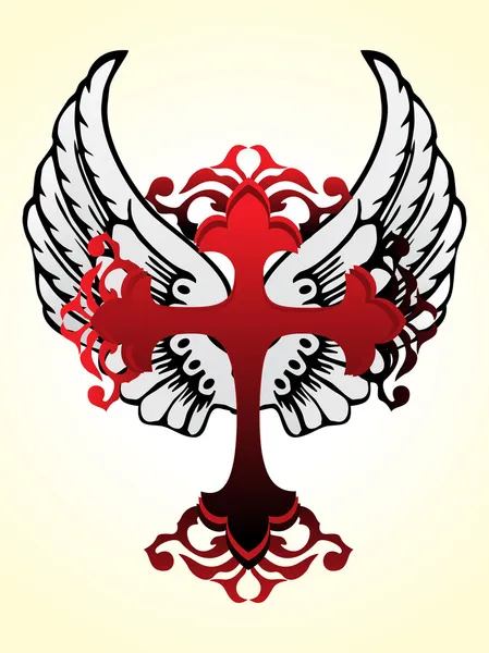 Croix isolée avec illustration d'aile — Image vectorielle