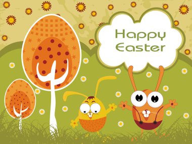 Garden background with egg, tree clipart