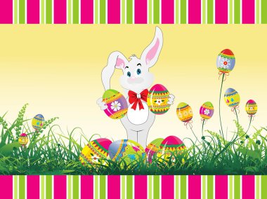 Garden background with egg, bunny clipart