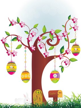 Garden background with decorated tree clipart