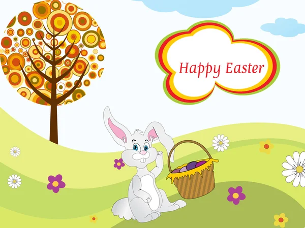 Easter bunny sit in garden background — Stock Vector