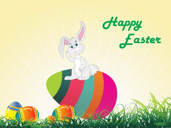 Bunny sentar no ovo com fundo prado —  Vetores de Stock