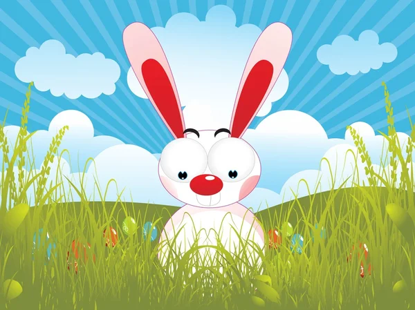 Fond avec lapin, oeuf coloré — Image vectorielle