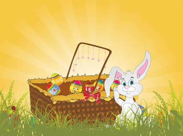 Bunny, yumurta ile Bahçe — Stok Vektör