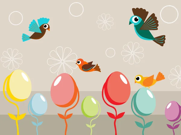 Huevo colorido, pájaro con fondo — Vector de stock