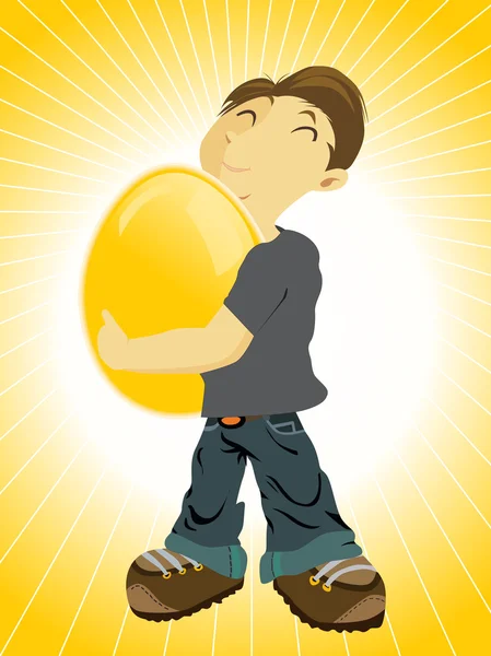 Background with boy holding egg — Stock Vector