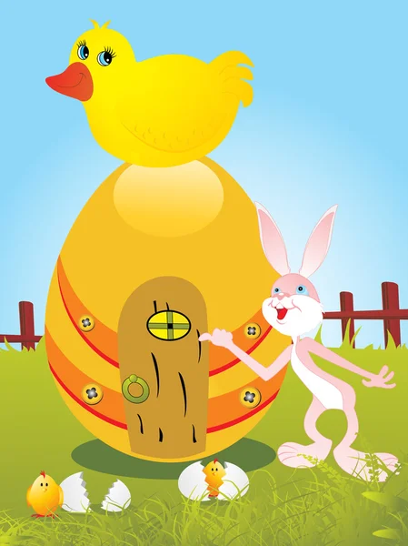 Симпатична качка сидить на візерунку яйця додому — стоковий вектор