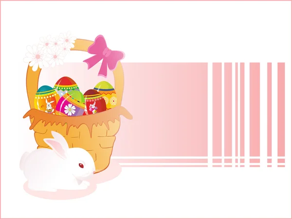 Rabbit with decorated egg basket — Stock Vector