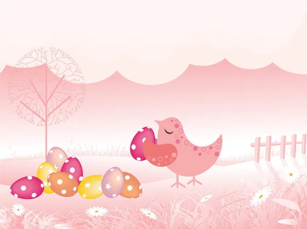 Pássaro segurando ovo colorido —  Vetores de Stock