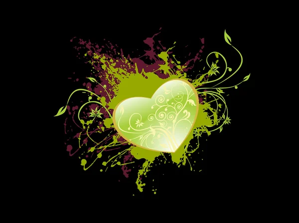 Gröna hjärta med svart bakgrund — Stock vektor