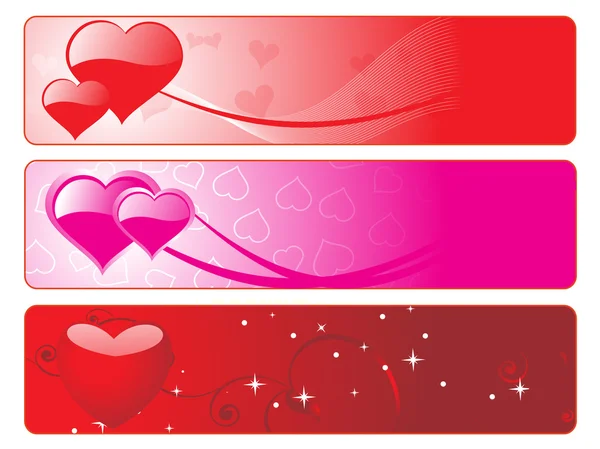 Τρία διαφορετικά χρώματα-σχήμα καρδιάς banner — Διανυσματικό Αρχείο