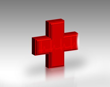 Medical cross icon in red, illustration clipart