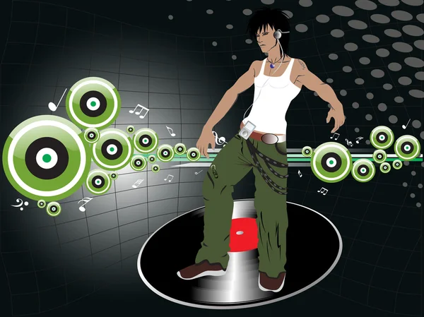 Danseuse masculine sur fond disco — Image vectorielle