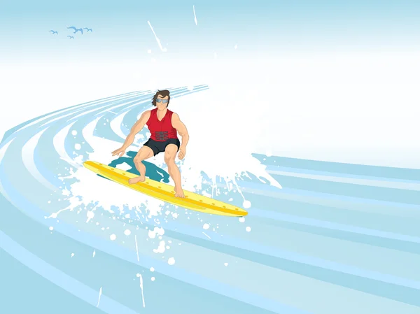 Man rijden een surfplank — Stockvector