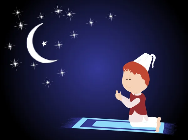 Muçulmano rezando na noite da lua — Vetor de Stock