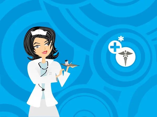 Fondo círculo azul con enfermera — Vector de stock