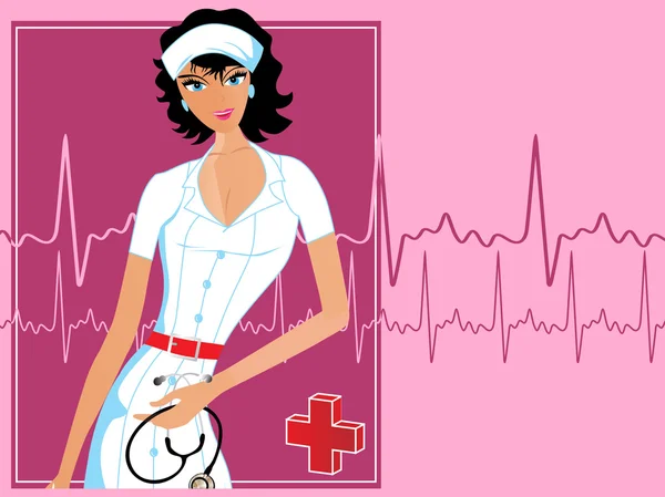 Enfermeira com fundo batimento cardíaco — Vetor de Stock